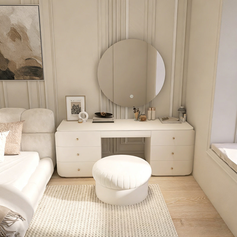 Ensemble de coiffeuse 55 tiroirs 55,12 po avec miroir et tabouret