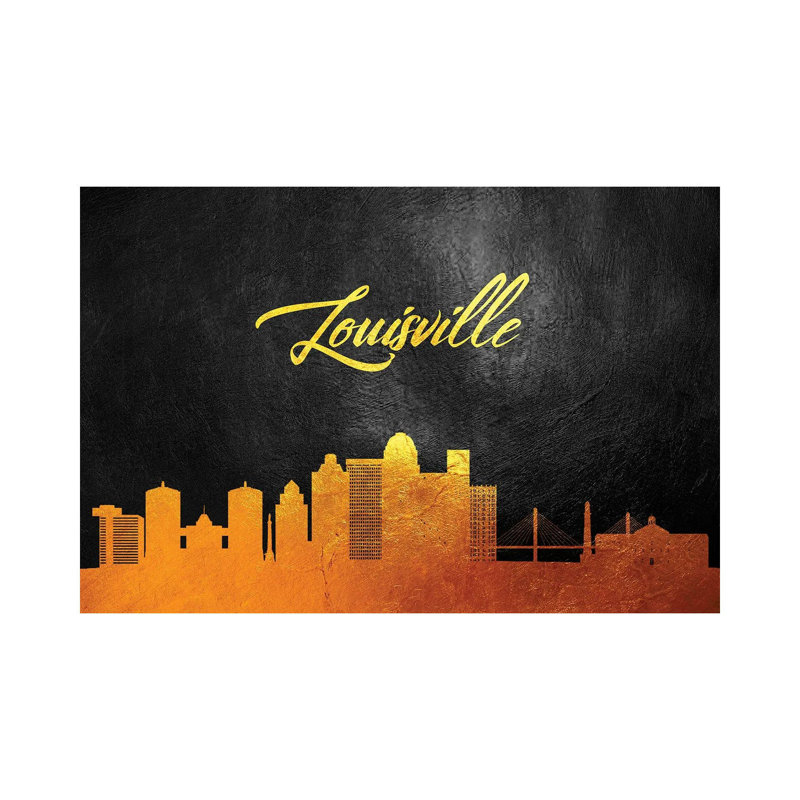Louisville Kentucky Gold Skyline 1 Piece Wrapped Canvas Wall Art, 30.48 cm H x 45.72 cm W