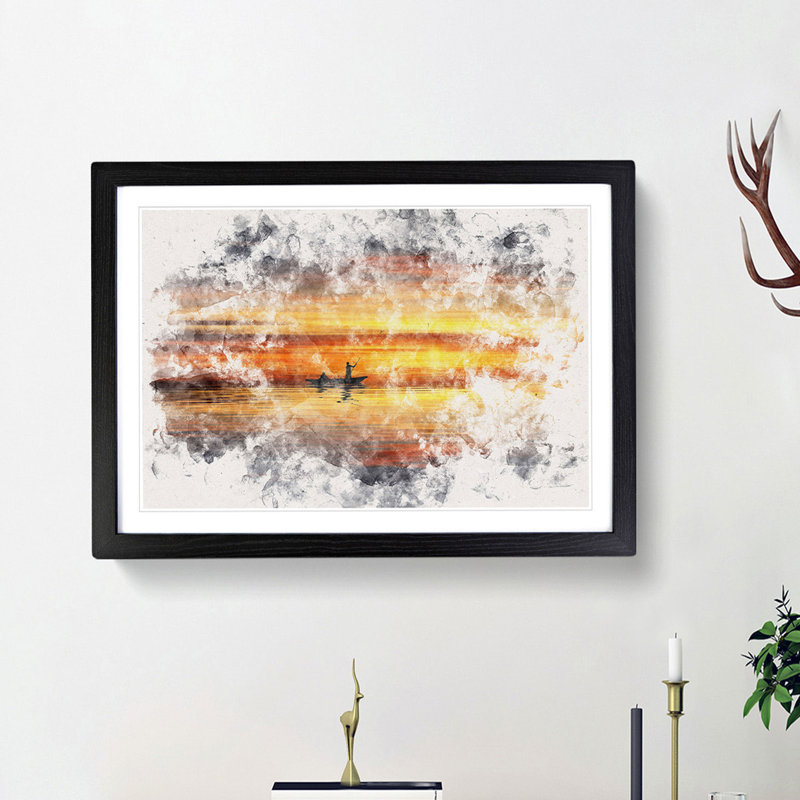 A Boat at Sunset Watercolour - Picture Frame Graphic Art Print, Black Framed, 45cm H x 63cm W x 2cm D