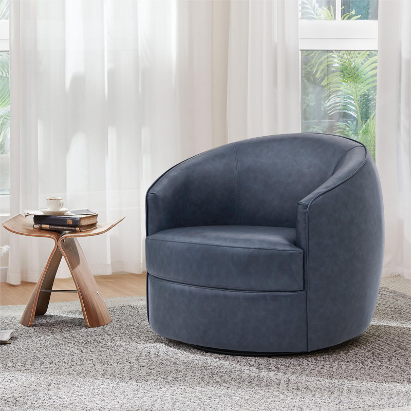 Fauteuil demi-tonneau Bernhardiène, Similicuir bleu