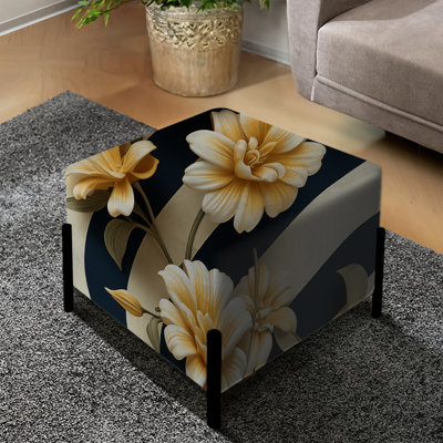 Nautical Charm Striped Floral Pattern I - Striped Square Ottoman
