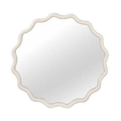 36 inch Wavy Round Solid Wood Frame Decorative Mirror,For Bedroom, Bathroom, Living Room, Entryway