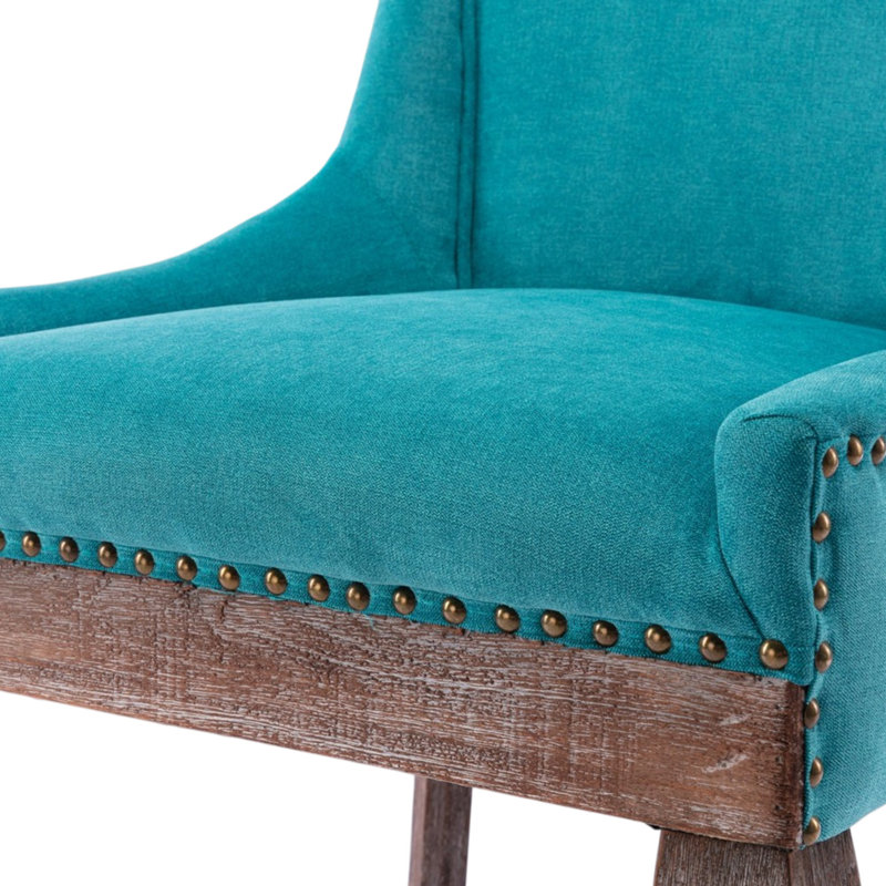 Linen Upholstered Side Chair  Dining Chair, Blue, 2, Brown