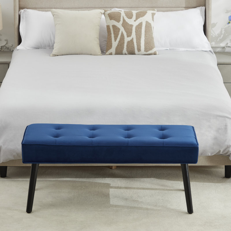 Banc de 40 po pour le hall d'entrée, Velours bleu, H 17,7 po x l 40 po x P 16,1 po