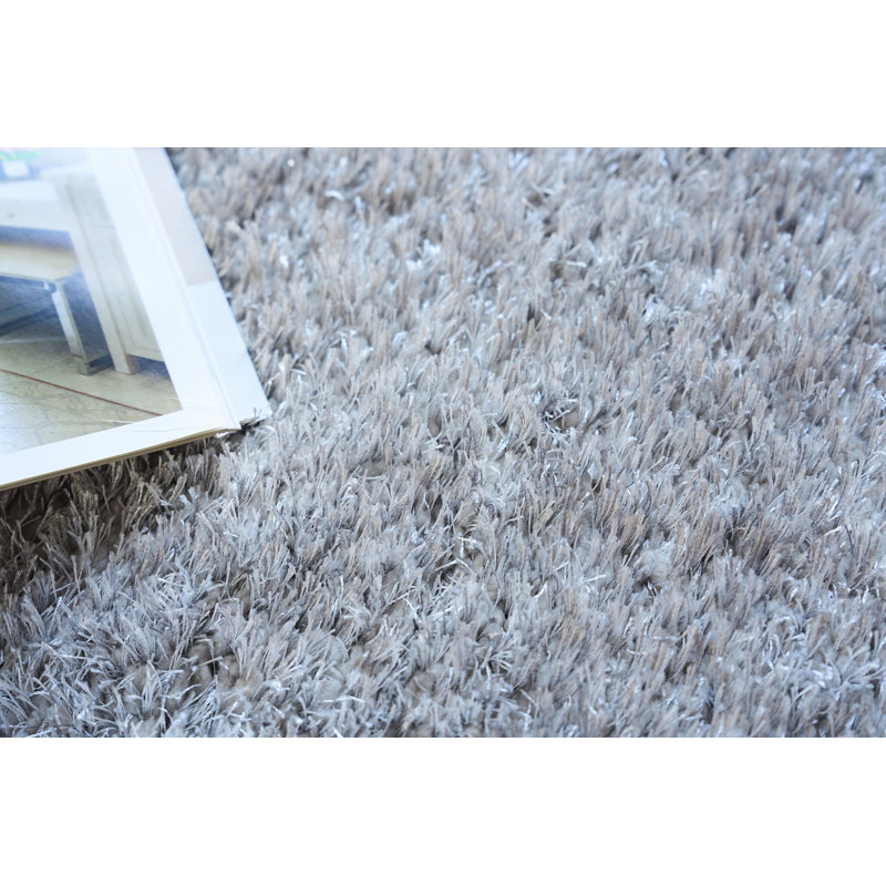 Luxe Shag Powerloom Microfiber/Polyester Area Rug in Silver, Rectangle 10' x 14'
