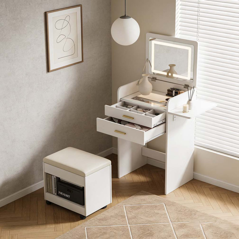Table de coiffeuse rabattable, coiffeuse compacte / mini, coiffeuse intégrée au miroir