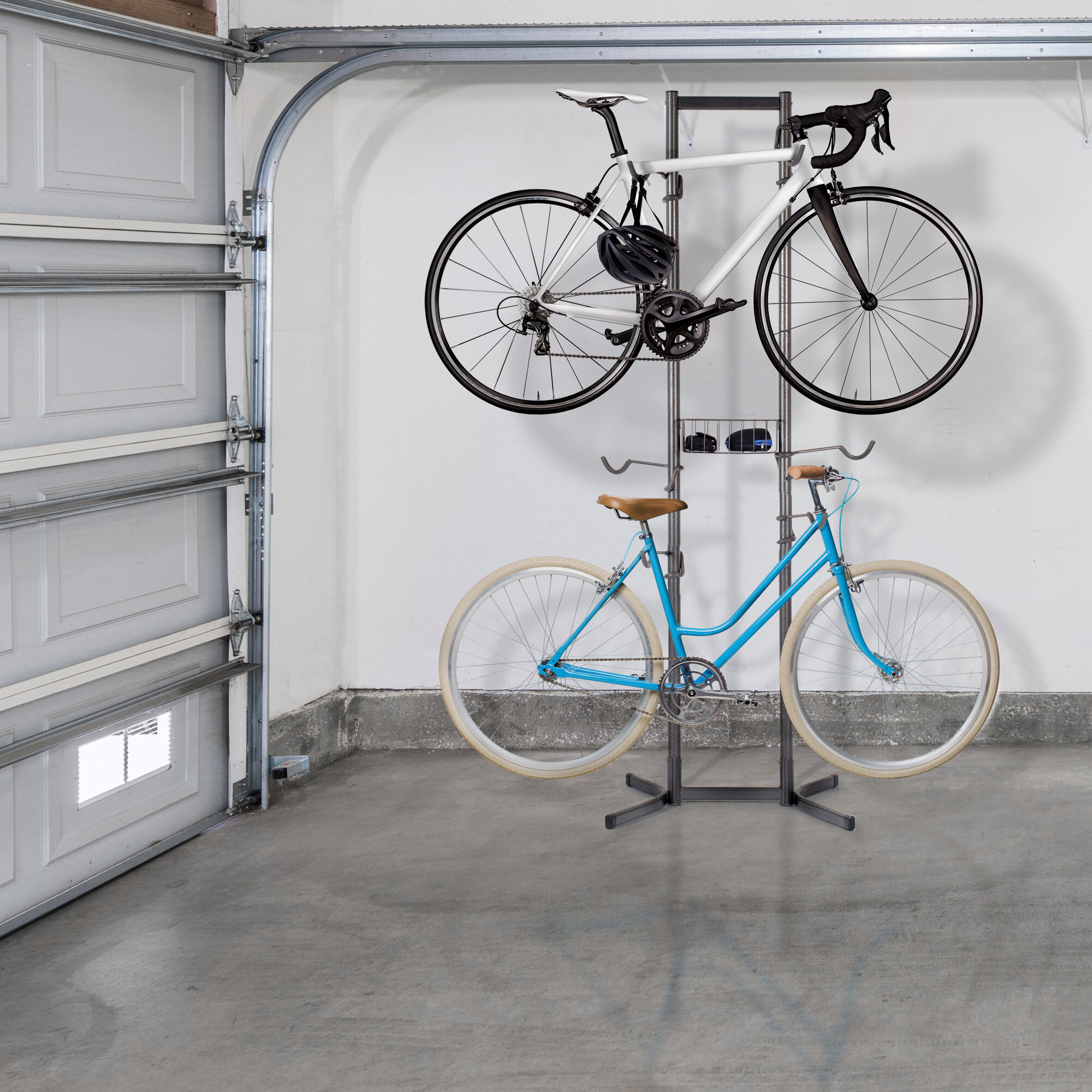 Four Bike Free-Standing Rack With Basket