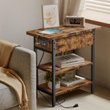 End Table with Charging Station – Flip Top Side Table with USB Ports and Power Outlets.