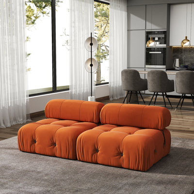 Cylar 2-Piece Upholstered Modern Velvet Armless Modular Loveseat Sofa