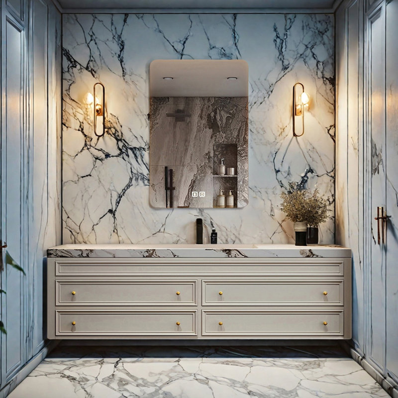 French modern rock plate bathroom cabinet, 19.68" H x 55.11" W x 19.68" D