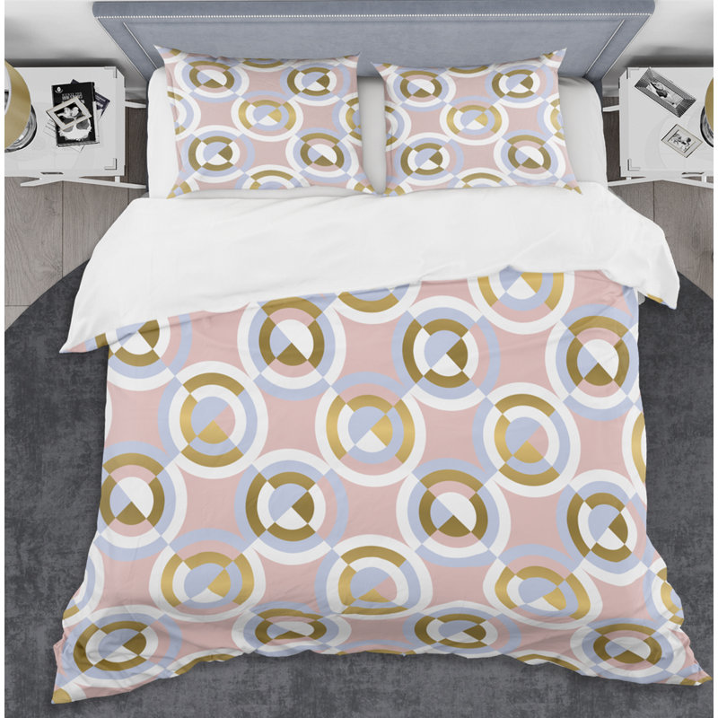 Ensemble de housse de couette à formes circulaires Mid-Century, Housse simple + 1 taie décorative
