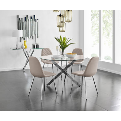 Ensemble de table de salle à manger Tierra Sleek avec 4 chaises rembourrées en similicuir