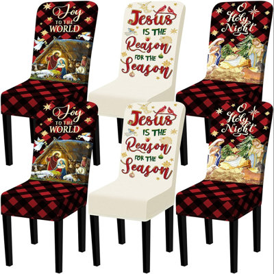 6 Pack Christmas Decorations Chair Covers Stretch Dining Room Chair Slipcovers Removable Xmas Seat Cover Washable Chair Protector Cover For Holiday Kitchen Decor, 3 Style(Classic Style,Red)