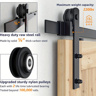 Black Rustic Straight Design Single Track Bypass Two Door Hardware Kit (door Not Included)