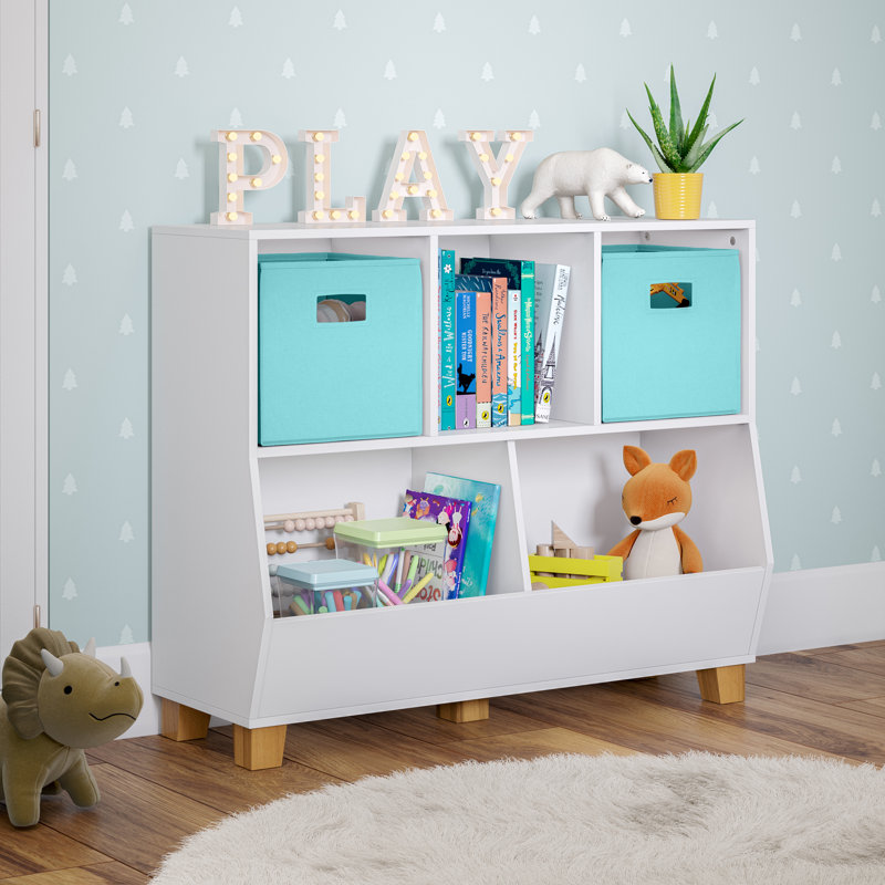 35" White Kids Toy Organizer with Cubbies and Compartments