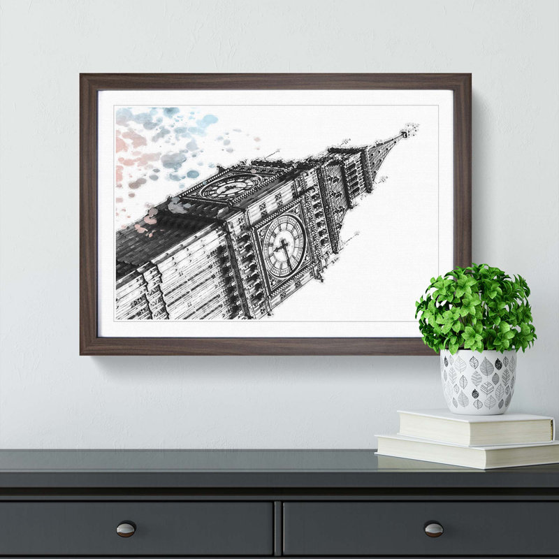 Big Ben in London in Abstract - Picture Frame Painting Print, Walnut Framed, 48cm H x 65cm W x 2cm D