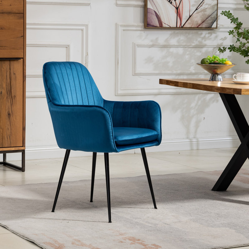 Anoek 47cm H Velvet Upholstered Dining Chair, Blue