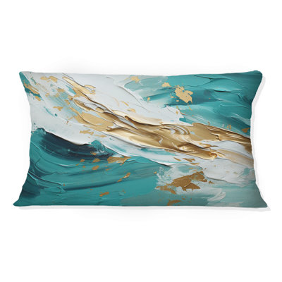 Coussin décoratif doré sur fond bleu sarcelle Golden Morning Glory