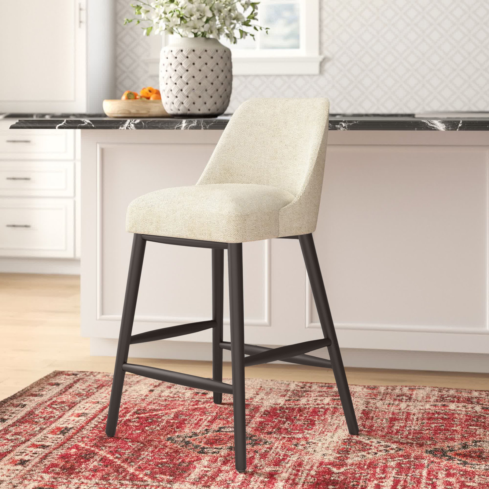 Gallie Counter & Bar Stool, Counter Stool (27” Seat Height), Milsap Canvas Sustain® Tweed, Black Wood