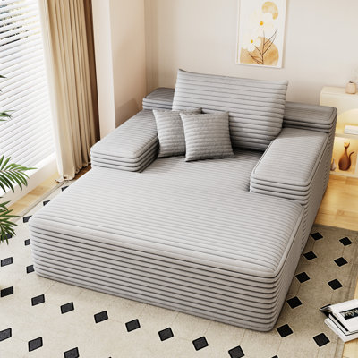 Méridienne surdimensionnée grise pour l'intérieur, lit de 68 po x 51 po, velours côtelé, conception ergonomique confortable, capacité de poids de 68,36 po de largeur et 52,2 po de profondeur, rembourrage en mousse haute densité, aucun assemblage requis