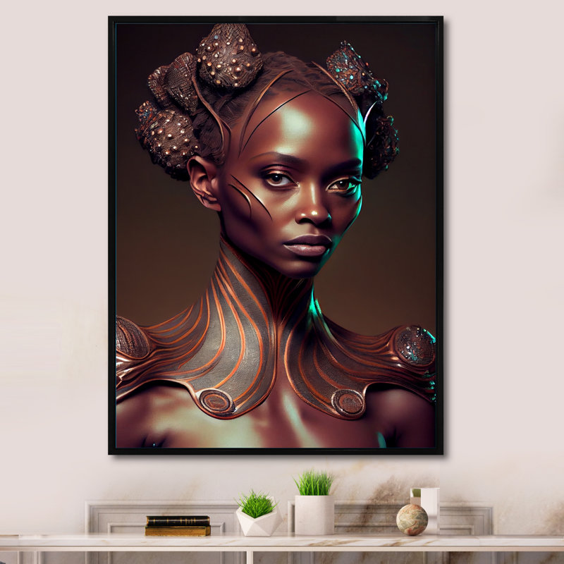 Houchins Tribal African Woman III sur impression sur toile, H 44 po x l 34 po x P 1,5 po, Cadre flottant noir