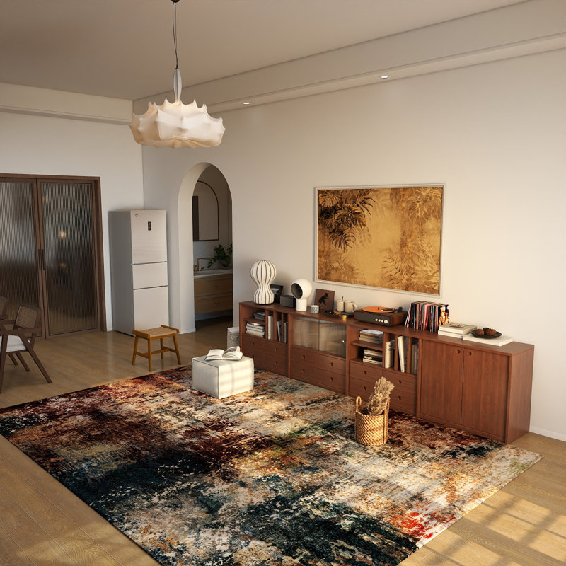Washable Area Rug Abstract Soft Vintage Inspired Distressed Low Pile for Living Room Bedroom Entryway, Brown/Red