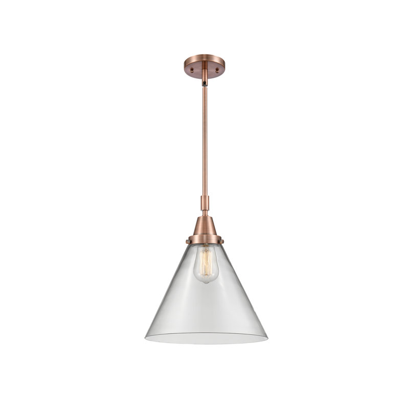 Luminaire suspendu conique 1 lumière Ashwath, H 50,12 po x l 12 po x P 12 po, Transparent, Cuivre antique