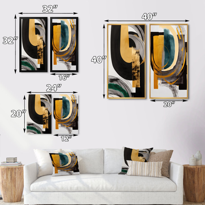 2 pièces sur toile - Déco vert moderne, H 40 po x l 40 po, Encadrement doré
