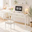 Coiffeuse blanc crème à 3 tiroirs, table de maquillage moderne ou bureau, table de toilette multifonctionnelle pour chambre à coucher, miroir non inclus