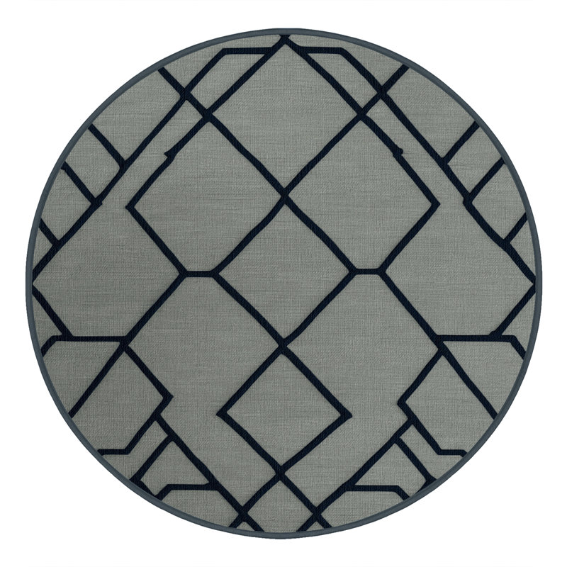 Machine Washable Trellis Gray Area Rug, Round 6'