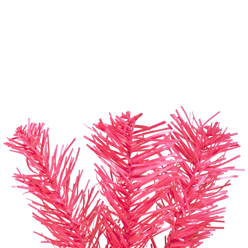 Artificial Tinsel Christmas Tree - Pink - Clear Lights, 7', Not Pre-Lit