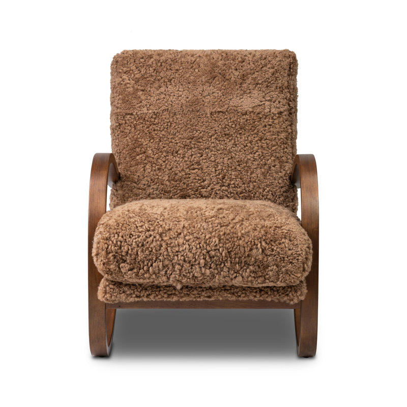 Tobin Upholstered Armchair, Amber Shearling, Terra Brown Parawood