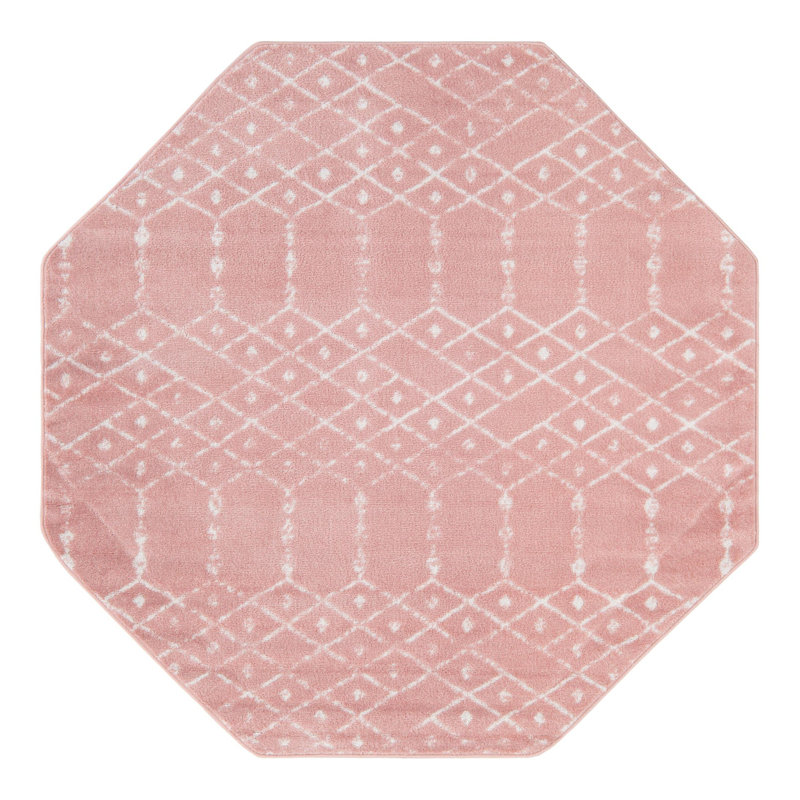 Geometric Rose Pink Area Rug, Octagon 6'1" x 6'1"
