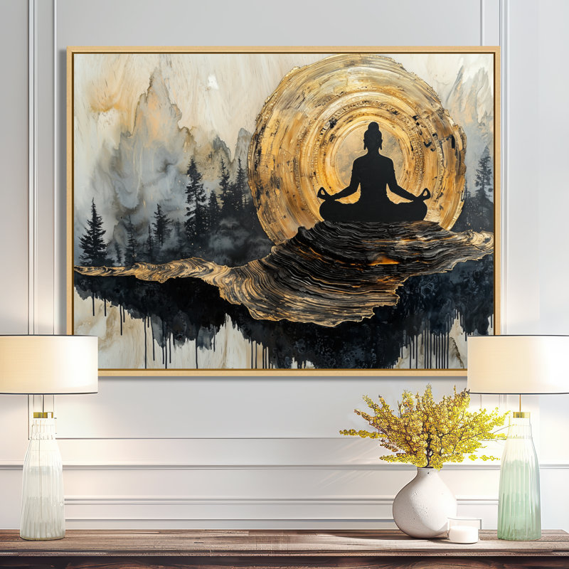 Art mural sur toile Guth Indian God, H 16 po x l 32 po, Impression sur cadre flottant, Doré