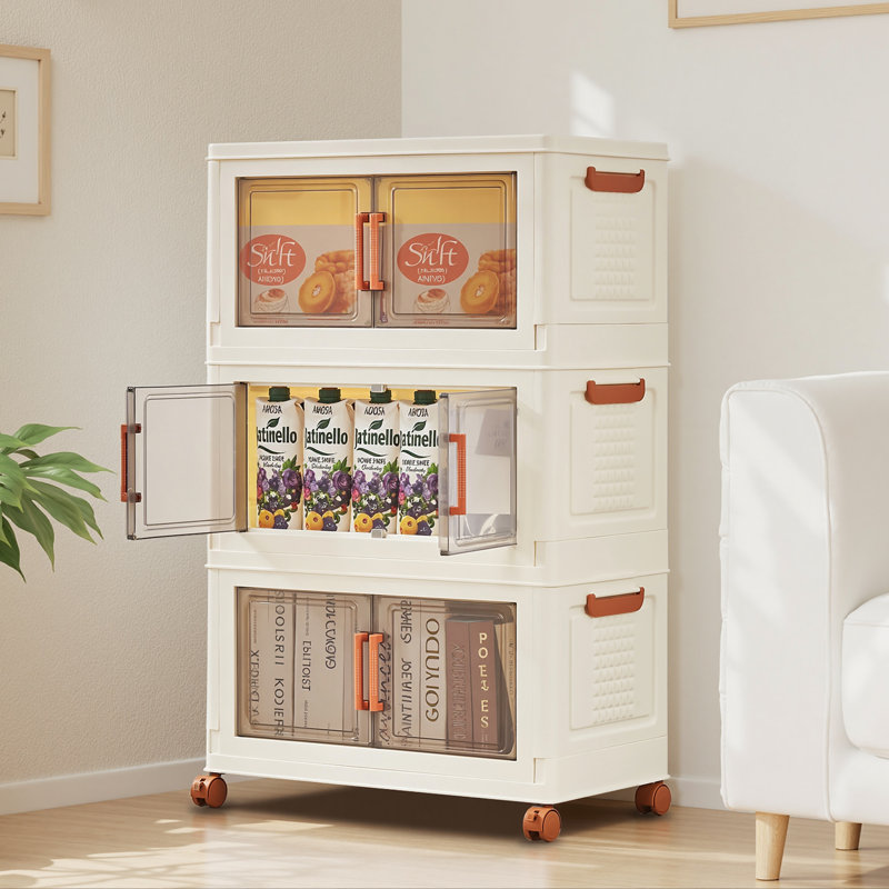 Ensemble de 3 bacs de rangement empilables blanc laiteux avec couvercle, 3