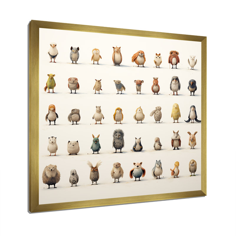 Grey Childrens Monsters Nursery Pattern IV - Animals Wall Art Print, Gold Single Picture Framed, 30" H x 30" W x 1.5" D