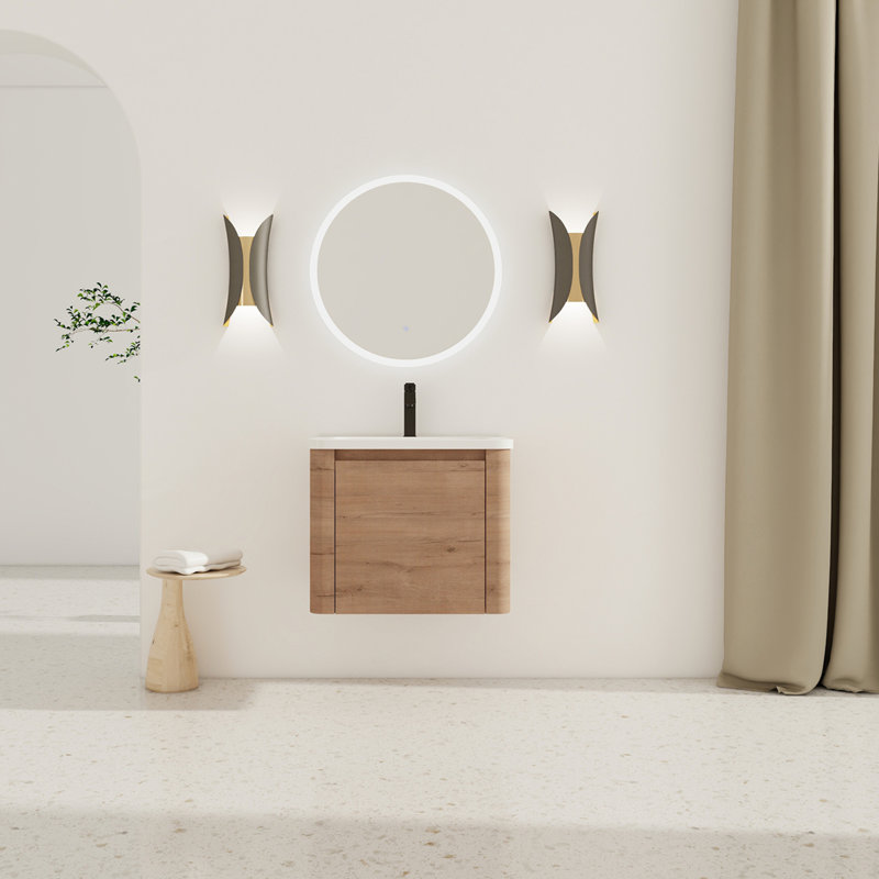 Wall-Mounted Bathroom Vanity with White Ceramic Sink