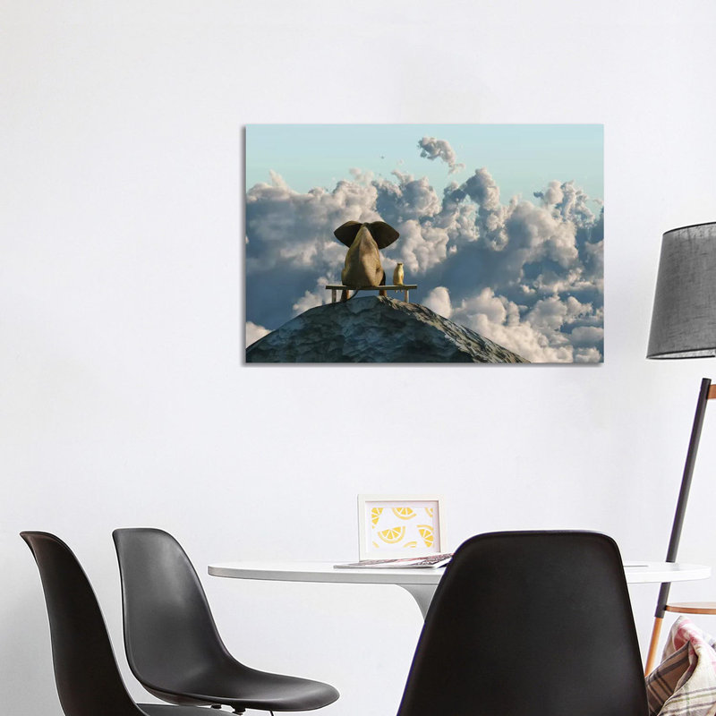 Elephant And Dog Sit On A Mountain Top by Mike Kiev - Wrapped Canvas Print, 101.6 cm H x 66.04 cm W x 3.175 cm D