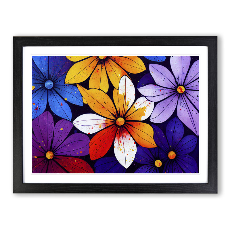 XH1022-10308X Wonderful Flower Splash Abstract - Single Picture Frame Print, Black Framed, 46cm H x 64cm W x 2cm D