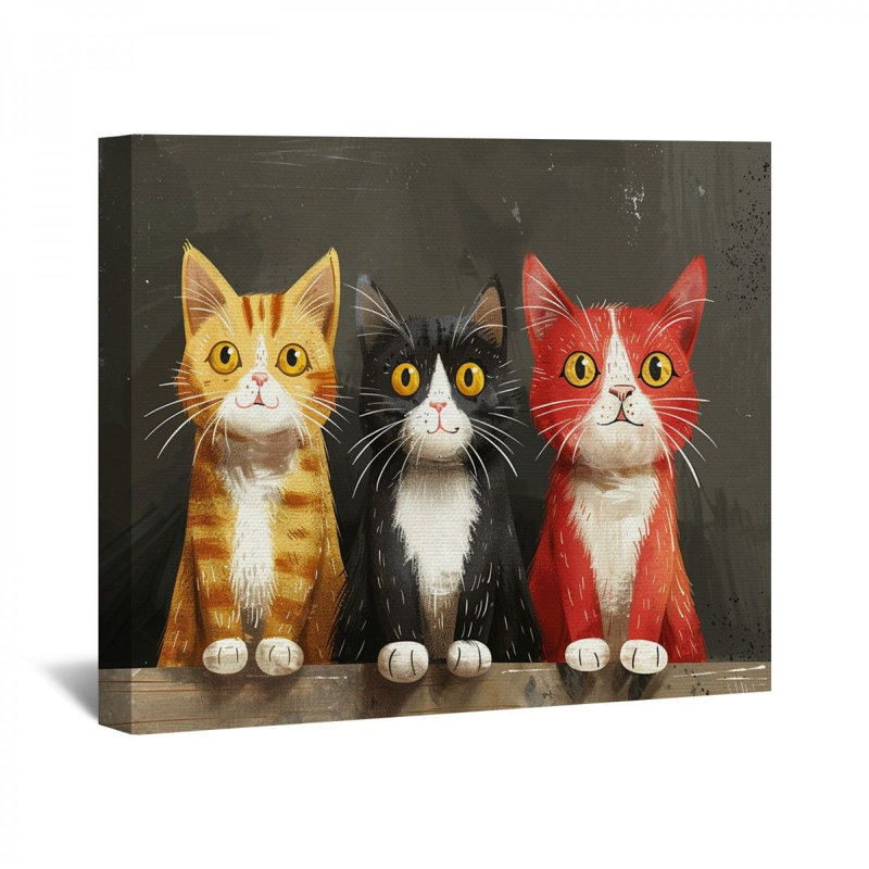 " Three Cats ", 12" H x 12" W x 3" D