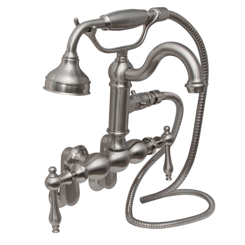 Robinet de baignoire à pattes avec douche à main, Levier, Nickel brossé