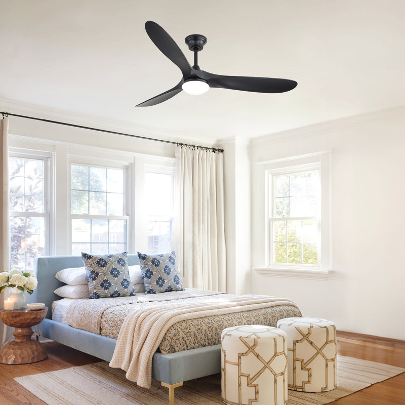 Ventilateur de plafond intelligent de 60 pouces avec 2 lumières, 2 pales en ABS, moteur à courant continu réversible pour ferme de chambre à coucher