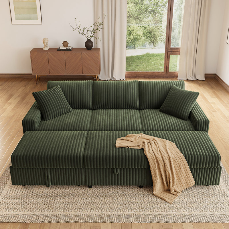 Canapé-lit modulaire Brunella Corduroy, Velours côtelé vert