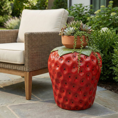 August Grove 17" Delcampillo Garden Stool In Vibrant Red Polyresin by August Grove