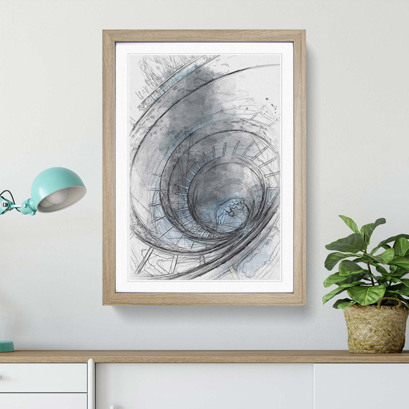 Spiral Staircase in Rome in Abstract - Framed Print, 87cm H x 62cm W x 2cm D, Oak Framed