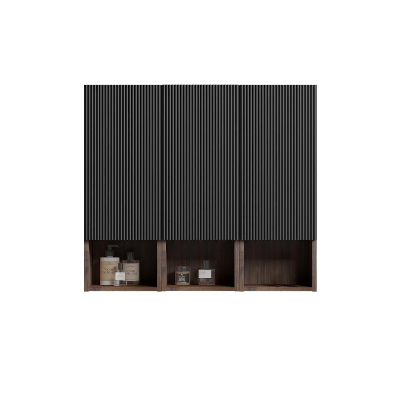Armoire latérale flottante noire et noyer assortie, petit cabinet mural KD, Black/Dark Walnut