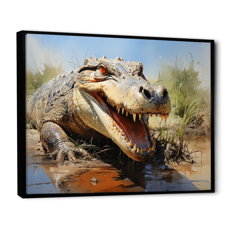 Portrait de crocodile africain, H 24 po x l 32 po x P 1 po, Cadre flottant noir