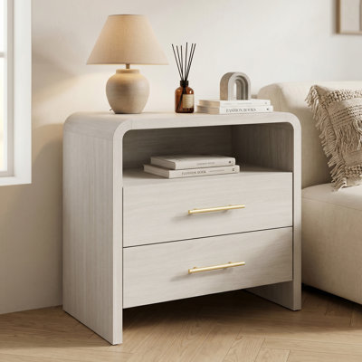 Wyoming 27inch Curved 2 Drawers Nightstand with Open Shelf