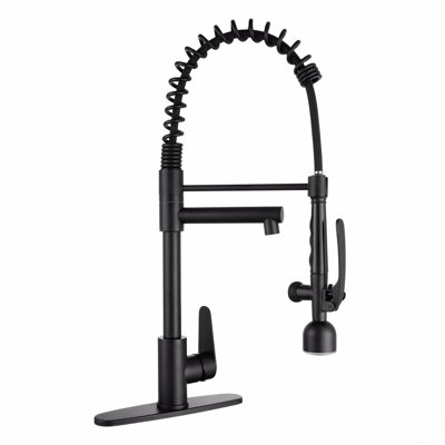 Kitchen Sink Faucet With Led Pull Down Sprayer, Commercial Single Handle High Arc Kitchen Faucet, Spring Sink Faucets With Deck Plate, Dual Spouts