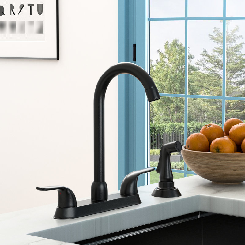 Kitchen Sink Faucet Matte Black, 2 Handles With Pull-Out Side , 4 Installation, 304 Stainless Steel, Tarnish Resistance, 360 High Arc Swivel Spout, 1.75 Gpm Flow Black Faucet, Spray, Install, Steel